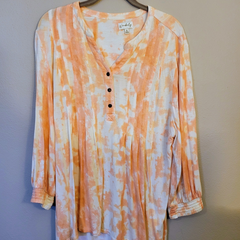 Wonderly Women's Tie-Dye Tunic in Orange and White